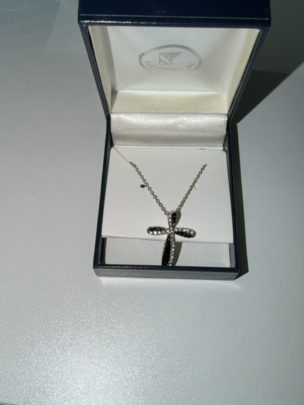 Sterling Silver Cross Pendant Necklace with Black Stones - Women Jewelry